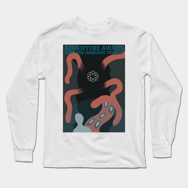 Mariana Trench Travel Poster Long Sleeve T-Shirt by thelittleforest